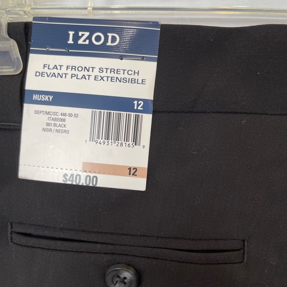 NWT Izod Boys Black Flat Front Stretch Devant Plat Extensible Dress Pants - Picture 3 of 6